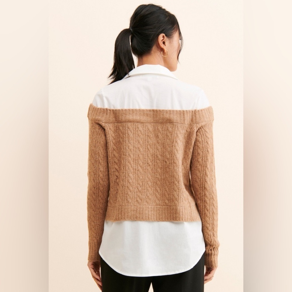 Free People Flat White Cable Knit Off Shoulder Sweater with Collar Size XS - Picture 4 of 4